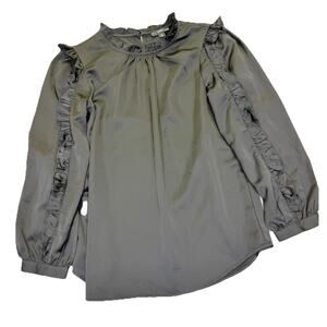J Crew Ruffle Blouse Women’s Sz M Satin Crepe Long Sleeve